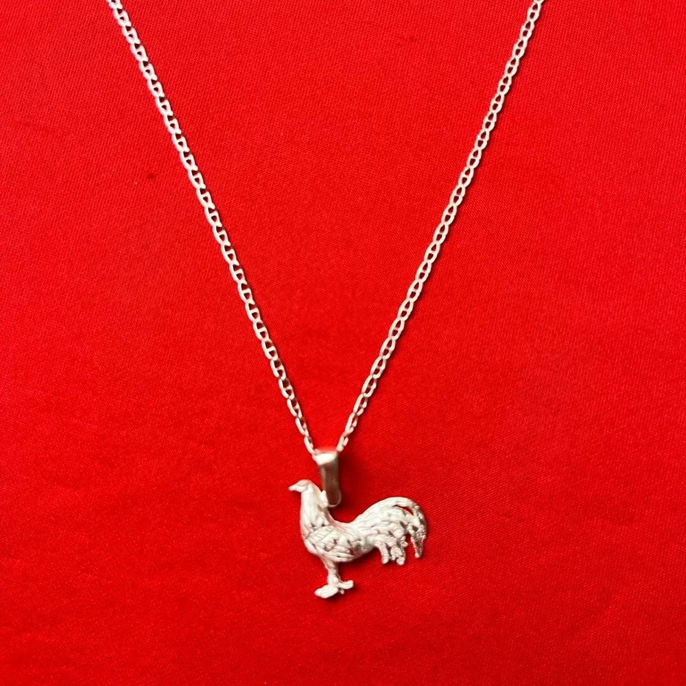 925 Sterling Silver‎ Rooster Charm Pendant and chain necklace